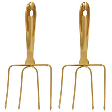 2Pcs Portable Golden Stainless Steel Turkey Lifter Forks for Grilling