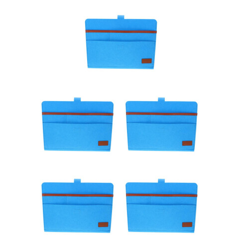 5Pcs Sky-Blue Hanging Bedside Organizer Felt Storage Bag for Sundries