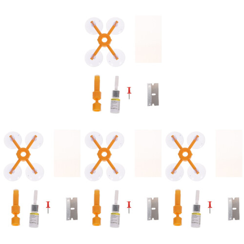 4Sets Auto Windshield Repair Kit Yellow for Long Crack and Chip Fix