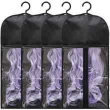Confezione da 4 porta extension per capelli - Sacchetti per riporre parrucche con gancio, antipolvere, ideali per extension e accessori per capelli.