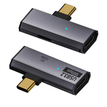 Adaptér 2v1USB C, 90 stupňový USB C samec na dvojitý samica, predlžovací adaptér USB C3.2, 100W zariadenie typu C