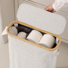 Cestino porta rotoli di carta igienica pieghevole in stile bambù con coperchio, organizer domestico portatile salvaspazio, tessuto moderno e