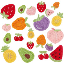 42pcs Fruit & Veg Iron-On Patches – Peach, Strawberry, Cherry, Watermelon, Carrot, Eggplant Appliques for Clothing, Hats, Bags – Mixed Colors
