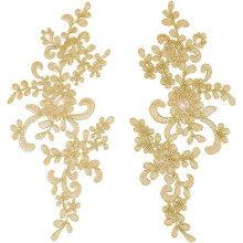 4 piezas de apliques de encaje bordados con flores y hojas doradas, parches florales de poliéster para costura de vestidos y manualidades,