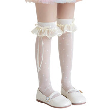 Dress Socks for Spring Antimosquito Knee High Socks for Kids Breathable Lace Trim Ribbon Bows Socks for Girl