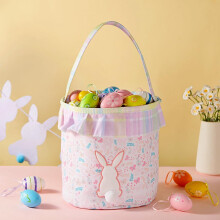 Easter Basket,10*8.5in Easter Bucket Bags with Handle for Eggs Hunting,Candy Gifts Toy Storage (Pink)