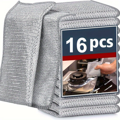 8/16/32pk Magic Steel Cleaning Pads - Reusable Non-Scratch for Kitchen/Bathroom - Multi-Surface Scourer (Durable Polyester, Textured)
