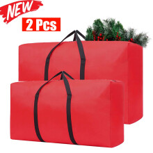 2pcs Christmas Tree Storage Bags (20+30") – Waterproof, Reinforced Handles & Zipper, Red – Compatible with Most Trees