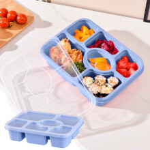 6-Compartment Plastic Lunch Box with Lid | Snack & Fruit Storage Container | Bento Style Meal Prep Box for Kids & Adults | Pink Blue Green Beige