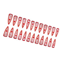 Stilettos Almond Valentine French Fake Nails Acrylic False Nails,Artificial Nails Glues on Nails Women