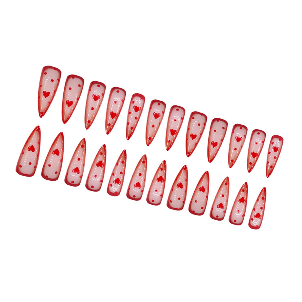 Stilettos Almond Valentine French Fake Nails Acrylic False Nails,Artificial Nails Glues on Nails Women