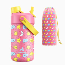 Gobelet isotherme de 35 cl avec motif pastel et arc-en-ciel – Bouteille isotherme à double paroi, mug de voyage étanche, sans BPA, couvercle et