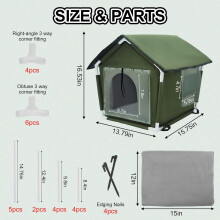 Weatherproof Outdoor House with Mat and Edging Nails for Feral Cats, Dog Bed Shelter