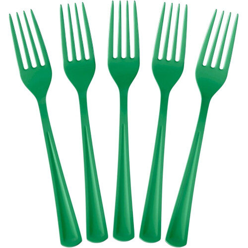 Garfos de plástico verde esmeralda, pacote com 50 unidades, 7,5 polegadas, resistentes.