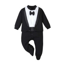 Baby Boy Formal Romper Jumpsuit with Bow Tie, Long Sleeve, Footed Onesie – Compatible with 0-12M Weddings