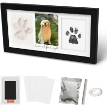 Paw Print Frame Kit with Soft Clay & Ink Pad, Customization Tool, Wooden Memorial Frame – Compatible with Pets