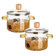 Lot de 2 casseroles en verre borosilicate transparent (1,6 L/2,3 L) avec couvercles et poignées – Compatibles avec les plaques de cuisson pour