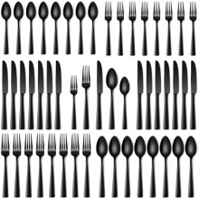40-Pc Black Stainless Steel Flatware Set for 8, Mirror-Polished, Dishwasher Safe – Compatible with Home & Restaurant