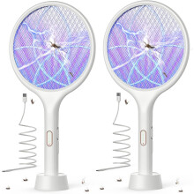Electric Fly Swatter 4000V, Dual Modes, Purple LED Mosquito Light, Rechargeable – Compatible with Home, Office, Backyard, Patio & Camping