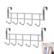 5-Hook Door Hook,Pack of 2 Multifunctional Utensil Hanging Rack, Portable Stainless Steel Kitchen Tool for Space Saving,Silver