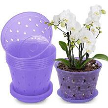 Pot à orchidées, lot de 8 pots de 17 cm avec trous et soucoupes, en plastique - Améthyste violette
