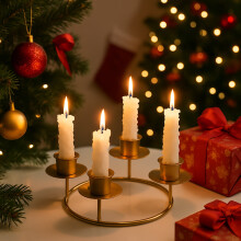 Candelabro de 4 braços, suporte curvo em ferro dourado e preto para velas cônicas, peça central versátil para decoração de mesa, presente de