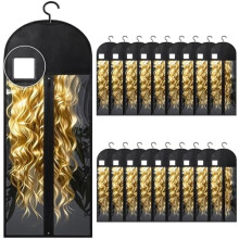 18-Pack Extra-Long Wig Storage Bags with Hanger, Compatible with Wigs & Extensions, Black, 31.5in