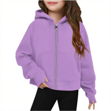 AWZXDE Girls Zip Up Hooded Sweatshirt Winter Fall Fashion Outerwear Cozy Casual Jacket for Teens and Kids Purple，7-8 Years