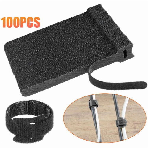 100 Pieces Cable Ties, Cable Ties, Reusable Cable Storage Straps and Fixing Cords, Hook and Loop, Black
