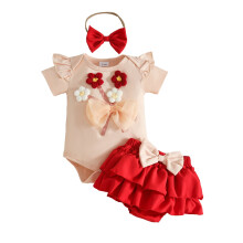 Fete sugari ținute set Toddler Baby mânecă scurtă floral body Romper bowknot fuste în straturi cu bentițe 3 piese ținută la modă