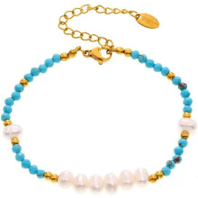 Handmade Turquoise Beaded Bracelet with Freshwater Pearls, Minimalist Light Jewelry Gift
