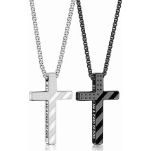2Pcs Cross Necklace for Men,Silver Black Bible Verse Stainless Steel American Flag Pendant Chain Gifts Jewelry Box