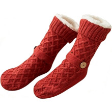 Chaussettes-chaussons d'intérieur en maille confortable, chaussettes d'hiver patchwork tricolores, chaussettes d'hiver douces et moelleuses pour