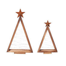 Guirlande lumineuse LED en bois Pekkaxy pour sapin de Noël, décoration de table triangulaire moderne de style ferme, ensemble de 2 pour étagère