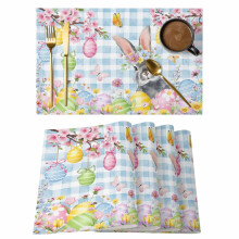 Easter placemats set of 6 blue plaid non-slip washable