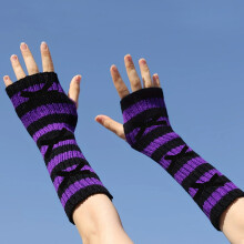 Vingerloze armwarmers voor dames met strikdetail, gestreepte gebreide polswarmers – 5 kleuren, geschikt voor koud weer en dagelijks gebruik.