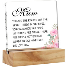 Cadeau attentionné pour maman – Plaque de bureau en acrylique avec support en bois, souvenir « On t’aime », compatible avec le bureau à