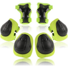 Kids 6-in-1 Protective Gear Set (Knee, Elbow, Wrist) – Adjustable Straps, Green, for Skateboarding & Cycling, Ages 3-7, Compatible with Happon