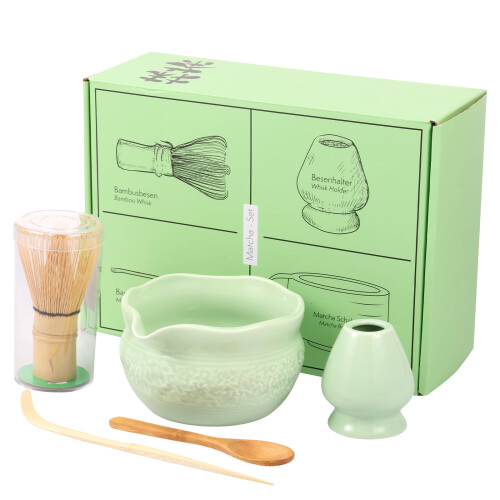 Μπολ και βάση για χτυπητήρι Matcha, μπαμπού και κεραμικό υψηλής ποιότητας, φλιτζάνι