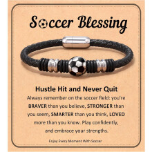 Bracelet de football en cuir avec breloque en acier inoxydable