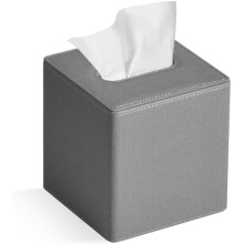 Tissue Box Cover Square PU Leather Facial Tissue Box Holder for Dresser Bathroom Decor (Linen Grey)