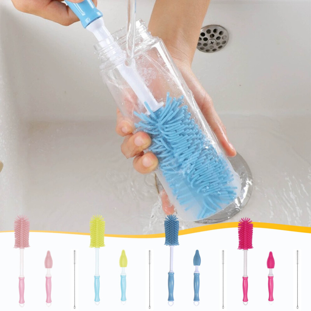 Bottle Brush Set – Rotating Silicone Brushes for Bottles & Straws, Flexible Straw Cleaner, No-Dead-Corner Cup Scrubber, 3-Piece Multicolor