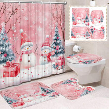 4-Pc Christmas Shower Curtain Set: Santa Decor, Waterproof Curtain, Non-Slip Mat, Toilet Rug & Lid Cover – Easy Care