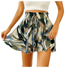 Shorts femininos fluidos para praia, férias de verão, cintura alta, pernas largas, casuais e elegantes.
