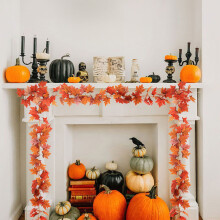 Guirlande de feuilles d'érable artificielles, 1,75 m (5,74 pi) – Feuillage artificiel pour Halloween, Thanksgiving et décoration d'automne –