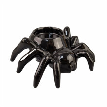 Ceramiczny świecznik na Halloween z motywem czarnego pająka – świecznik typu tealight na środek stołu i do dekoracji wnętrz (9,7 x 11,5 x