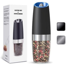 Gravity Electric Salt and Pepper Grinder, Automatic Salt And Pepper Grinder, Adjustable Roughness, Battery Powered, LED Light, 1 Pack, (Black)
