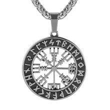Men's Viking Rune Necklace, Vintage Nordic Rune Pendant on a Sturdy Wheat-Tone Chain, Stainless Steel Jewelry