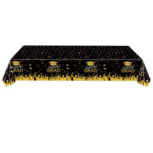 Lot de 4 nappes en plastique noir et or, 137 x 274 cm, imperméables, jetables, compatibles avec les tables rectangulaires