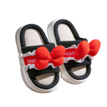 AWZXDE Girls Slippers For Kids Cute Cartoon Bow Design Breathable Linen Slippers Indoor Comfortable Soft Sole Toddler Home Footwear